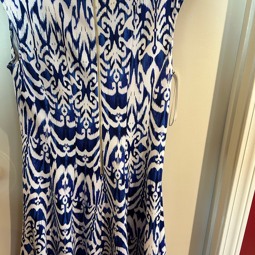 Zara blue and white a line midi dress - Picture 2 of 3